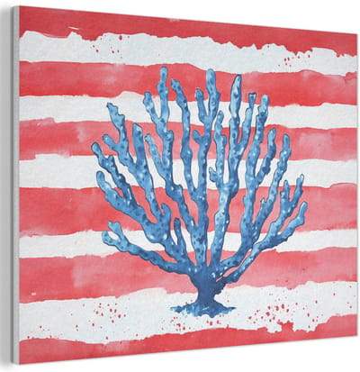 Akoestisch wandpaneel 40x30 cm - Vilt schilderij Koraal - Verfstructuur - Rood - Blauw - Akoestische panelen - Geluidsdempende wanddecoratie - Geluidsisolatie woonkamer - Muurdecoratie geluidspanelen