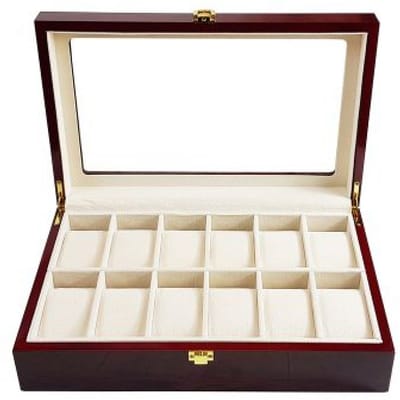 Luxe klassieke houten horlogebox voor 12 horloges | Rood