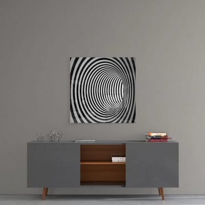 Insigne Glazen Schilderijen - De illusie Glasschilderij -Abstract - Zwart - Wit - 40x40 cm