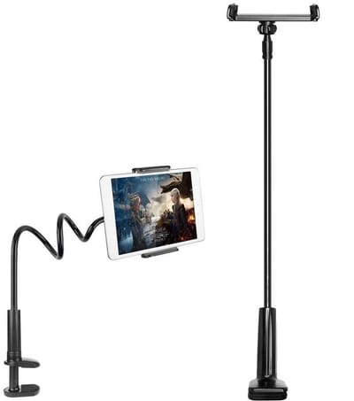 Zwanenhals Telefoonhouder & Tabletstandaard – Universeel – 95cm Lange Flexibele Arm – 360° Verstelbare Klem – Geschikt voor iPhone, iPad, Samsung, Huawei, Motorola – Tafel / Bed / Bureau – Zwart