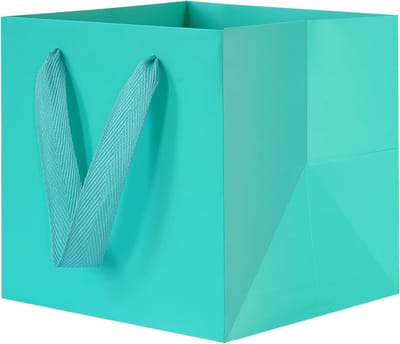 KEYYOOMY 20CT groenblauwe vierkante geschenkzakken met handvatten kleine vierkante bodem kraftpapier geschenkzakken feestzakjes voor bruiloft verjaardag Kerstmis winkelen (6 x 6 x 6 inch, groenblauw