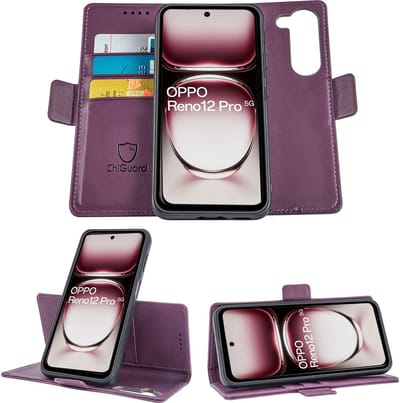 Geschikt voor OPPO Reno 12 Pro - Book Case Hoesje - Uitneembaar Hoesje - Magnetische Sluiting - Portemonnee Paars