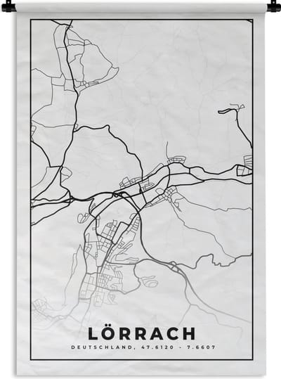 Wandkleed - Wanddoek - Plattegrond - Kaart - Lörrach - Stadskaart - 120x180 cm - Wandtapijt