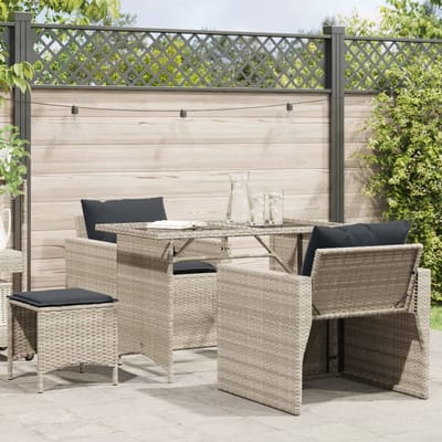 vidaXL - 4-delige - Loungeset - met - kussens - poly - rattan - lichtgrijs