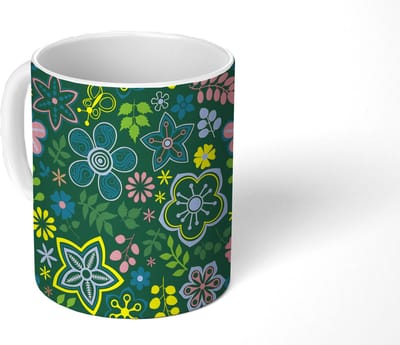 Mok - Koffiemok - Bladeren - Patronen - Bloemen - Mokken - 350 ML - Beker - Koffiemokken - Theemok
