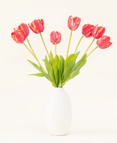 Easyplants | Zijden kunstbloemen boeket Franse Tulp rood | Zijde | Nepbloemen | Donker Roze, Groen | Onderhoudsvrij | Kant-en-klaar