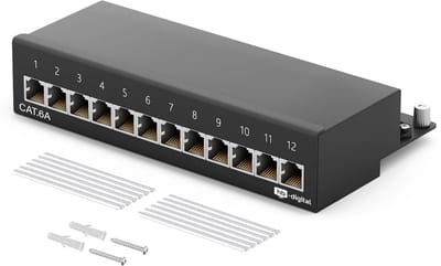 Patchpaneel 12 poort - Netwerk verdeler - Netwerk aanleggen - Afgeschermde RJ45 - CAT.6a - Zwart