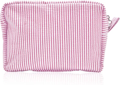 Cosmetica Tas voor Vrouwen - Grote Capaciteit, Draagbare Toilettas met Streepdesign, Ideaal voor Reizen en Organisatie van Make-up en Toilettassen, Roze, L