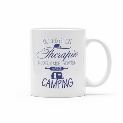 Grappige Camping Tekst Mok 330 ml – “Ik Heb Geen Therapie Nodig, Ik Moet Gewoon Naar De Camping” – Keramische Koffie- en Theemok voor Kampeerliefhebbers