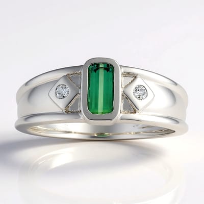 Cavill - Zilveren ring - 925 Sterling zilver PL - Groene Benedito toermalijn 0,36 ct + Zirkonen 0,07 ct - Elegant design