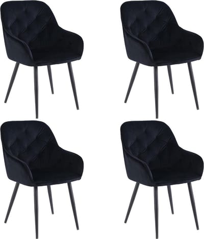 Colenis® - Sky Eetkamerstoel - Set van 4 - Zwart - Fluweel - Velvet - Met armleuning
