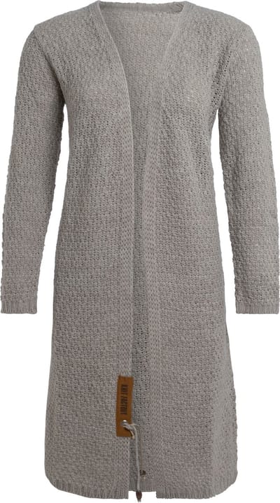 Knit Factory Luna Lang Gebreid Vest Iced Clay - Gebreide dames cardigan - Lang vest tot over de knie - Bruingrijs damesvest gemaakt uit 30% wol en 70% acryl - 36/38