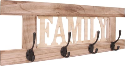 Wandkapstok MCW-C60 Familie, kapstok, kapstokpaneel, shabby look vintage 60x21cm ~ natuurlijk bruin