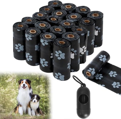 Hondenpoepzakjes, 20 rollen, biologisch afbreekbare poepzakjes met dispenser, extra groot en lekvrij, scheurvaste, waterdichte vuilniszakken voor honden