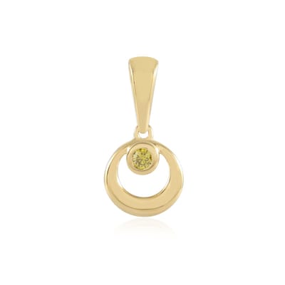 Cavill - Zilveren Hanger 925 Sterling Zilver - I3 Gele Diamant 0,027ct - Geelgouden Look - Ronde Briljant - Duurzaam & Modern Dubbel Cirkel Design