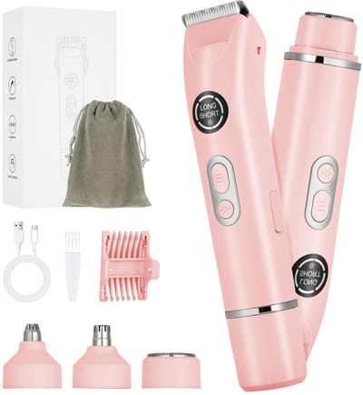 carmdering - Dames Trimmer - 4-in-1 Scheerapparaat - Elektrisch Scheerapparaat - Neustrimmer en wenkbrauwtrimmer - IPX7 waterdicht, oplaadbaar (1 uur = 90 min) - Roze - Voor gezicht, oksels, benen en bikinilijn - Incl. opbergtas