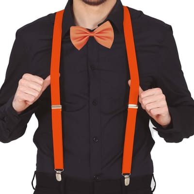 Fiestas Guirca Carnaval verkleed bretels en strikje - oranje - volwassenen - verkleed accessoires