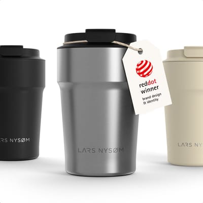 LARS NYSØM Bevægelse Thermos Coffee Mug-to-go 380ml - BPA-vrij met Isolatie - Lekvrije Roestvrijstalen Thermosbeker (Stainless Steel - Powder)