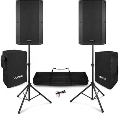 Vonyx VSA15 PA System - Actieve speakers met Bluetooth - Inclusief statieven en hoezen - 15 inch