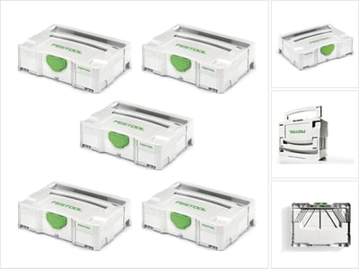Festool 5 x Systainer T-LOC SYS 1 TL gereedschapskoffer lichtgrijs koppelbaar ( 497563 )