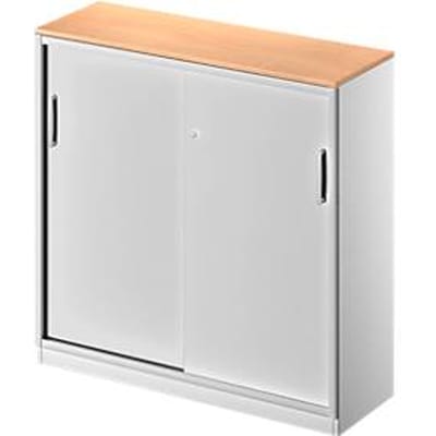Schäfer Shop  Genius Schuifdeurkast TETRIS SOLID, 3 ordnerhoogten, B 1200 x H 1170 mm, middenwand, 19 mm afdekplaat, beuken/blank aluminium