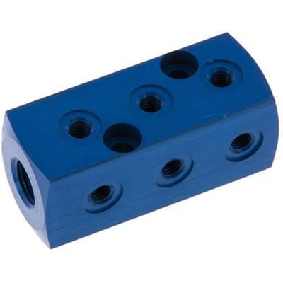 1xG 1/8'' x 9xM5 Aluminium Verdeelblok Eenzijdig 16 Bar