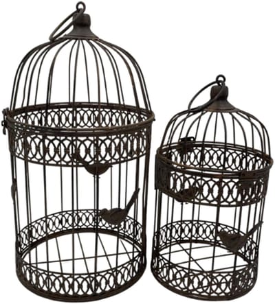 Decoratie vogelkooi set van 2 bruin roest Ø19 x 36cm - Ø15 x 28cm | 819212-3 | Hang staand | Stoer & Sober Woonstijl