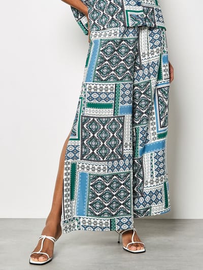 Folk patchwork broek met wijde pijpen