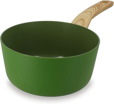 Steelpan Olijfkleur - Kookpan Sauspan - Gezond Koken - Keramische Antiaanbaklaag - 18 cm - Olijf