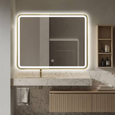 FENOMÉ Badkamerspiegel mat goud met geïntegreerde LED verlichting én verwarming - Badkamer Spiegel - Spiegel Badkamer - Spiegel Douche - Verwarming Anti Condens - 75 x 100 cm [Oslo]