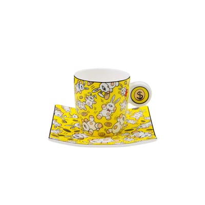 Goebel - Mauro Bergonzoli | Kop en schotel Espresso Magic Bunny Gold | Porselein - 10cm - 100ml - 2 stuks