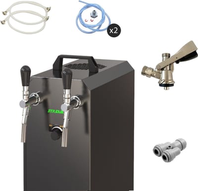 Complete set - Biertap - stream 50/K 2-kraans RVS, 50 liter/u, met membraanpomp - Biertap, Beertender, Thuistap, Bierkoeler, Type S, zonder