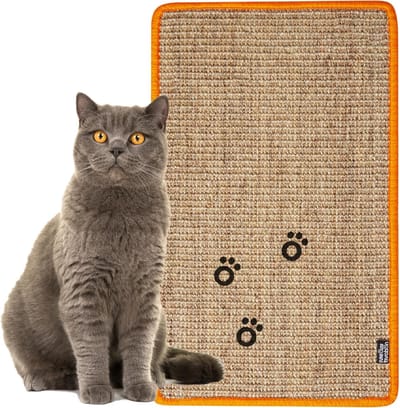 Famanu – Kattenkrabmat 50x30 cm – tapijt met pootmotief – Natuurlijk krabplank – Oranje