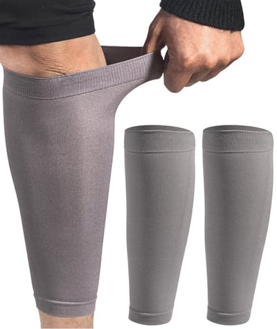 U Fit One 1 Paar Compressie Kuitbrace - Kuit Sleeve - Elastisch Verstelbaar Scheenbeen bandage - Versteviging - Grijs