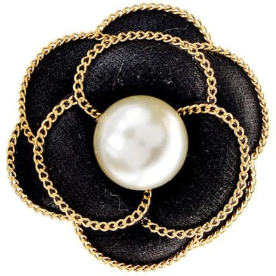 Gold Line Camelia Parel Bloem Broche Zwart en Wit Kleur Stoffen Speld Mode Sieraden Bruiloft Accessoires zwart