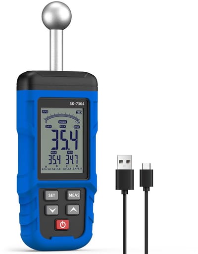 Namajunas - Hygrometer - Naaldloze vochtigheidsmeter voor hout, bouwmaterialen en muren - Digitale vochtmeter - Grenswaarden en alarm – zonder schade - Incl. Batterijen - Hoge nauwkeurigheid en gevoeligheid - Type-C-opladen