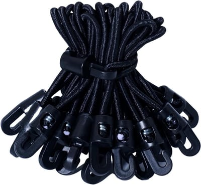 Set van 25 Stretch Rubber Tensioners met Haak, 10 cm Verlengers voor Zeilen, Posters, Tent en Banner, Zwart en Duurzaam