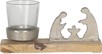 Clayre & Eef Beeld Kerstgroep 18x5x8 cm Bruin Zilverkleurig Hout Metaal Kerstdecoratie