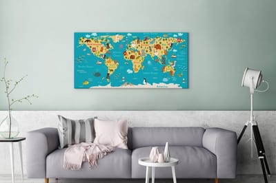 Wereldkaart voor kinderen canvas | Wereldkaart Canvas Schilderij 100x50 cm