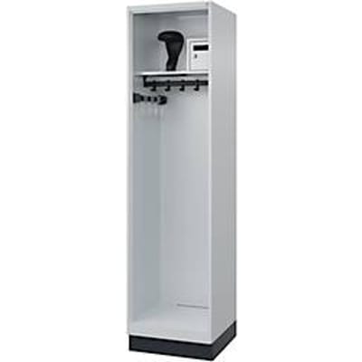 Brandweerkluis C+P Evolo Flexo, 1 compartiment, helmhouder, met sokkel, B 500 x D 500 x H 1950 mm, RAL 7035 lichtgrijs