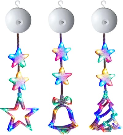 longziming -LED Kerst Raamverlichting Set – Zuignapdecoratie met Gekleurde Lampjes in Ster, Bel & Kerstboom – Batterijgevoed, Eenvoudig te Plaatsen voor Huis & Feestdagen