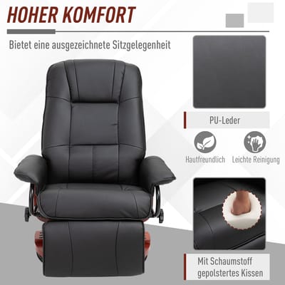 HAUSS SPOLE Relaxfauteuil - 360° Draaifauteuil - Handmatig Verstelbare Rugleuning En Voetsteun - Voor Woonkamer En Televisiekamer - Kunstleer Zwart