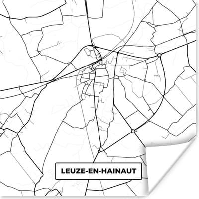 Poster Stadskaart – Plattegrond – België – Zwart Wit – Leuze en Hainaut – Kaart - 100x100 cm XXL