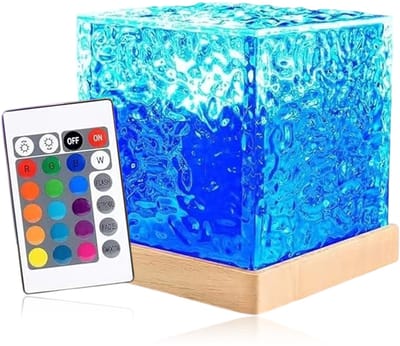 longziming Sfeerlamp Watergolf Effect – RGB Nachtlampje met 16 Kleuren, Dimbaar, Afstandsbediening – Acryl lampenkap – Cadeau Idéal – Houtkleur