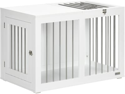 Merax Hondenbench Wit – Hondenkooi voor Middelgrote Honden met Deuren en Transportfunctie – Hondenmeubel 80 x 50 x 56,5 cm voor Binnen
