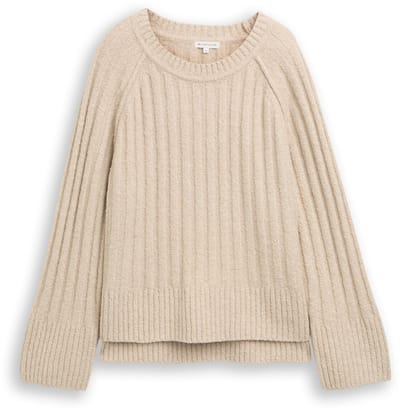 Tom Tailor - Bouclé gebreide trui met wol - Maat XL - sand stone beige melange