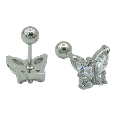 Vlinder oorstekers voor dames of meisje - Hypoallergeen staal - 9.5 x 8.5 mm - Briljant & Marquise geslepen CZ stenen - Schroefsluiting