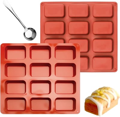 Set van 2 Rechthoekige Siliconen Bakvormen, 12-Weg Silicone Anti-aanbak Mallen, Voedselveilig en Ideaal voor Chocolade, Brownies en Maïsbrood Bakken
