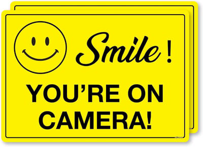CCTV Waarschuwingssticker "Glimlach U Bent Op Camera" - Zelfklevend Vinyl A5 (2 stuks)