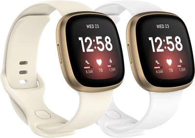 Stravo 2 Stuks Fitbit bandjes - Wit & Starlight - M/L (180-220 mm) - Compatibel met Fitbit Sense, Sense 2, Versa 3 & Versa 4 - Zachte TPU Sportbandjes voor Dames & Heren